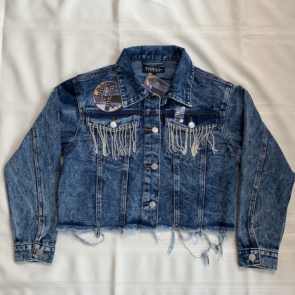 Thrill Denim Rhinestone Tassel Jacket - Picture 1 of 4